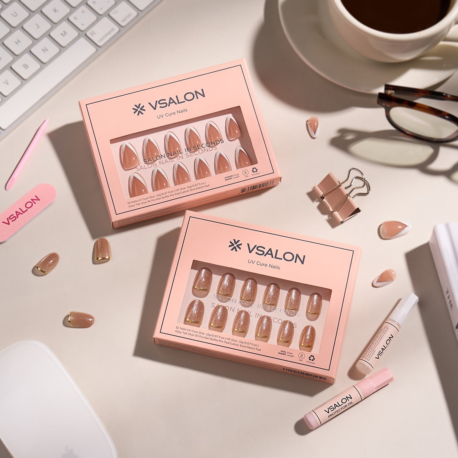 Office-Friendly Pink Press-On Nails 💼
