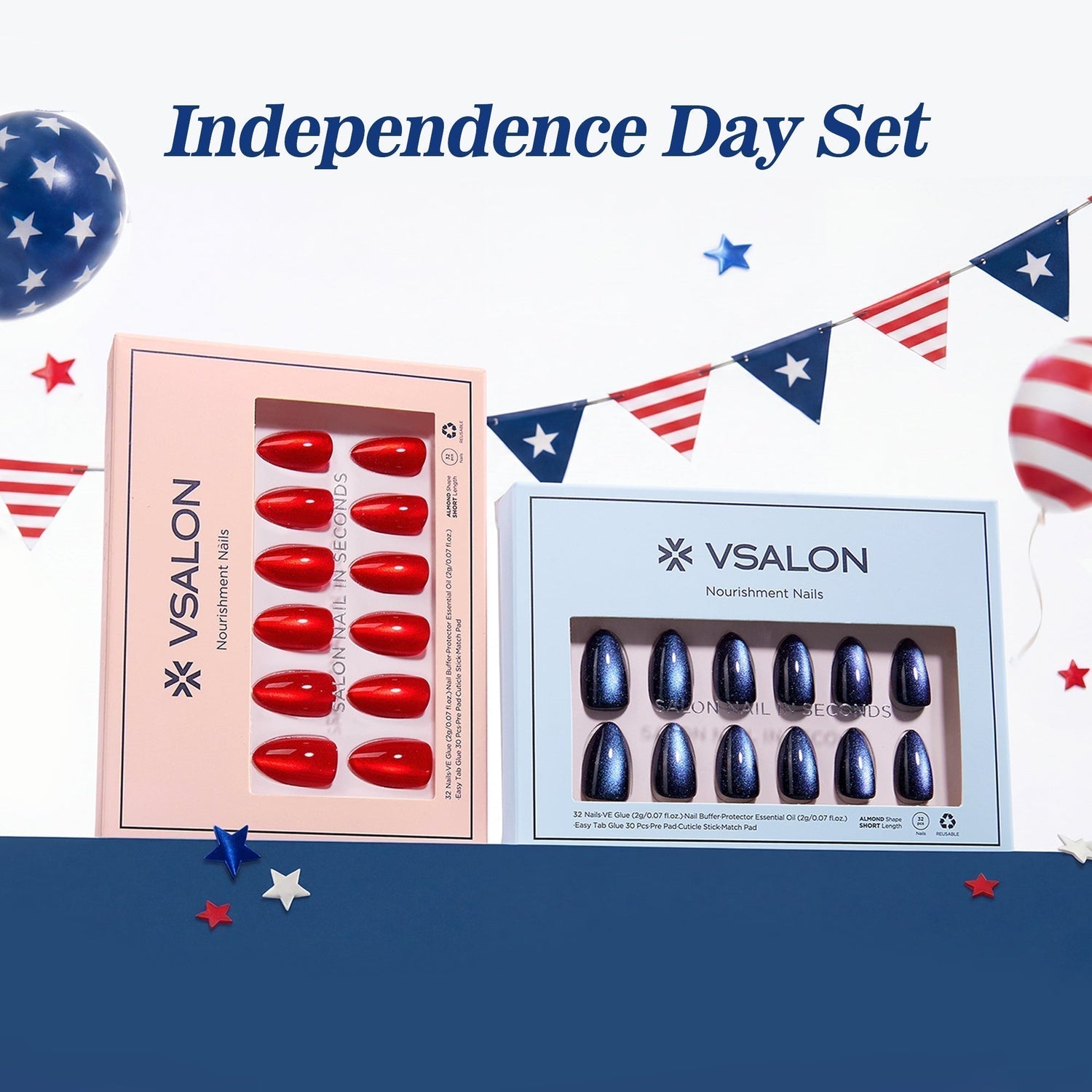 🇺🇸 Independence Day Nails 2026: Red & Blue Cat Eye Press-On Nails for 4th of July Glow