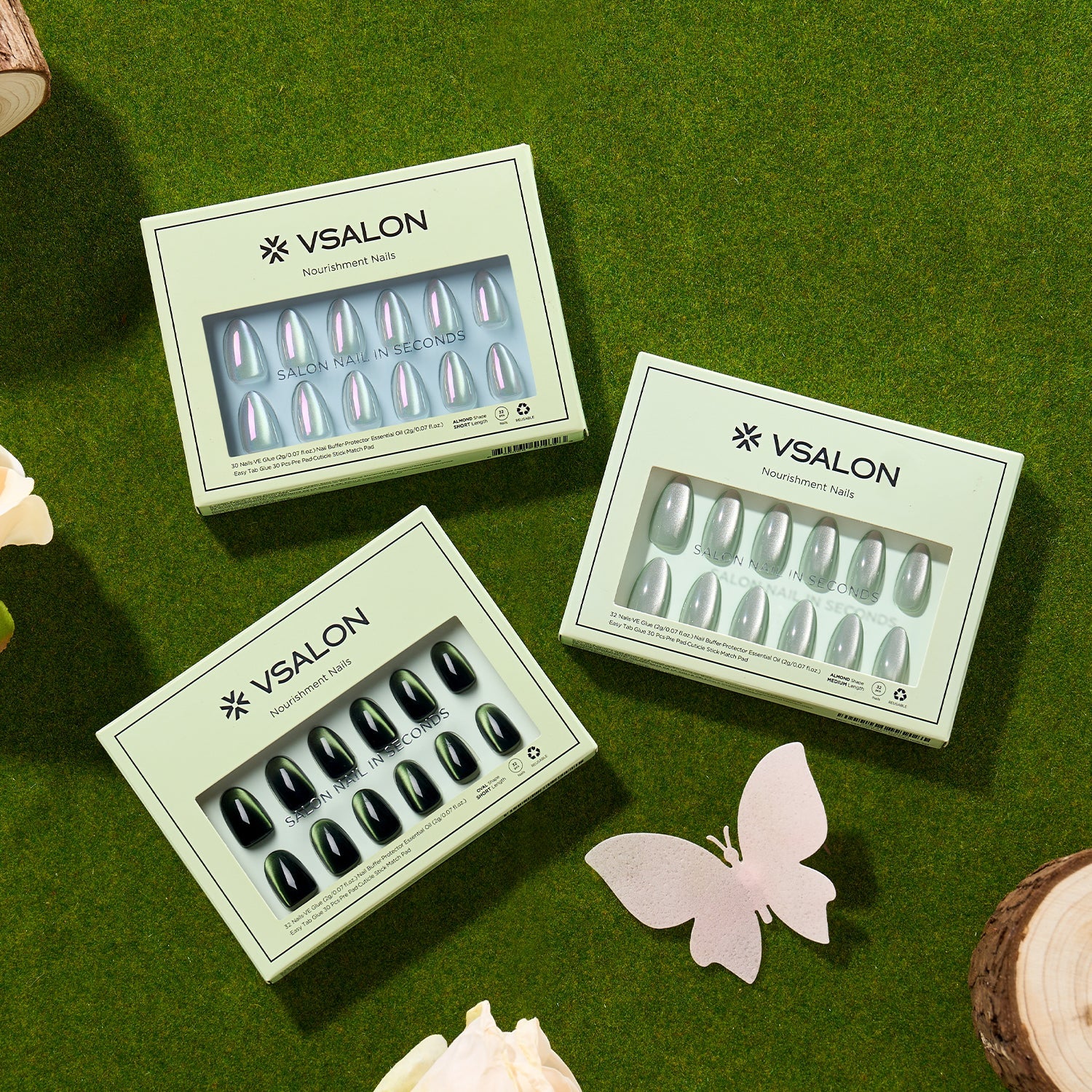 🌿 Green Cat Eye Press-On Nails for Spring Trips & Getaways