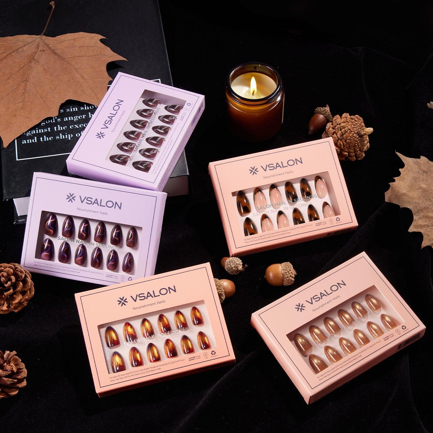 Winter’s Last Glow: Red-Brown & Golden Press-On Nails for Cold-Weather Style