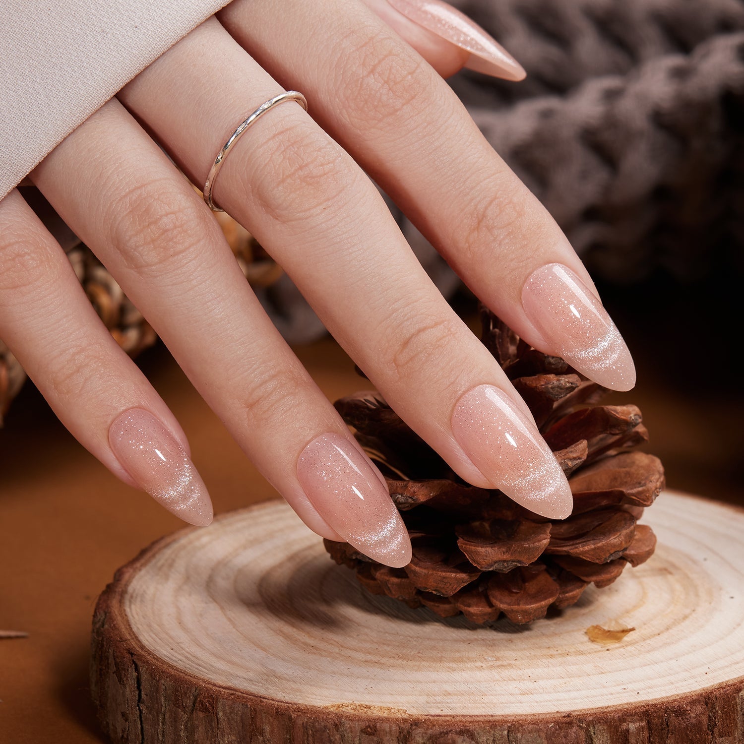 Soft Cat Eye Press-On Nails: Subtle Shine for Work & Everyday Elegance