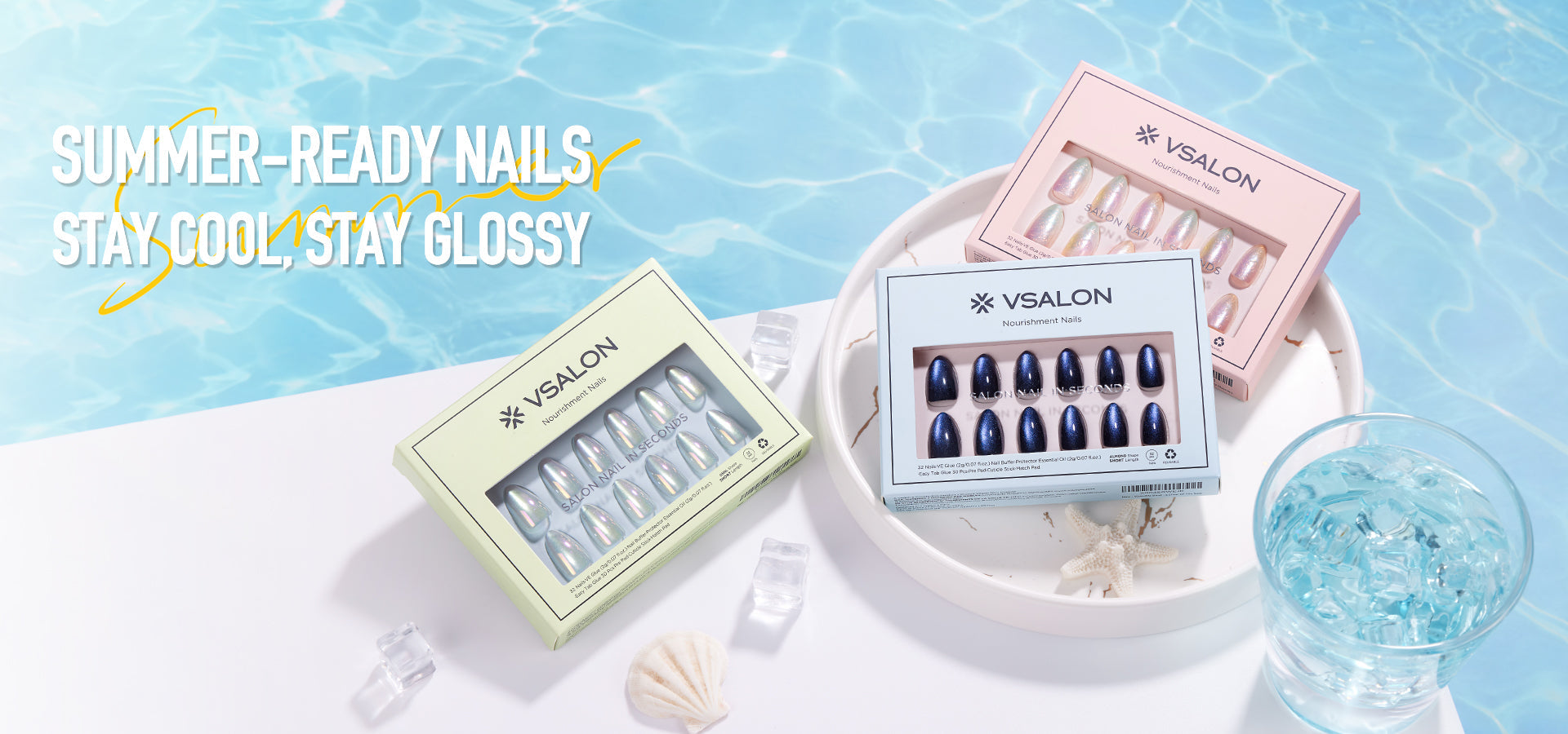 Icy Summer Glow | Cool-Toned Press-On Nails for Fresh Summer Shine