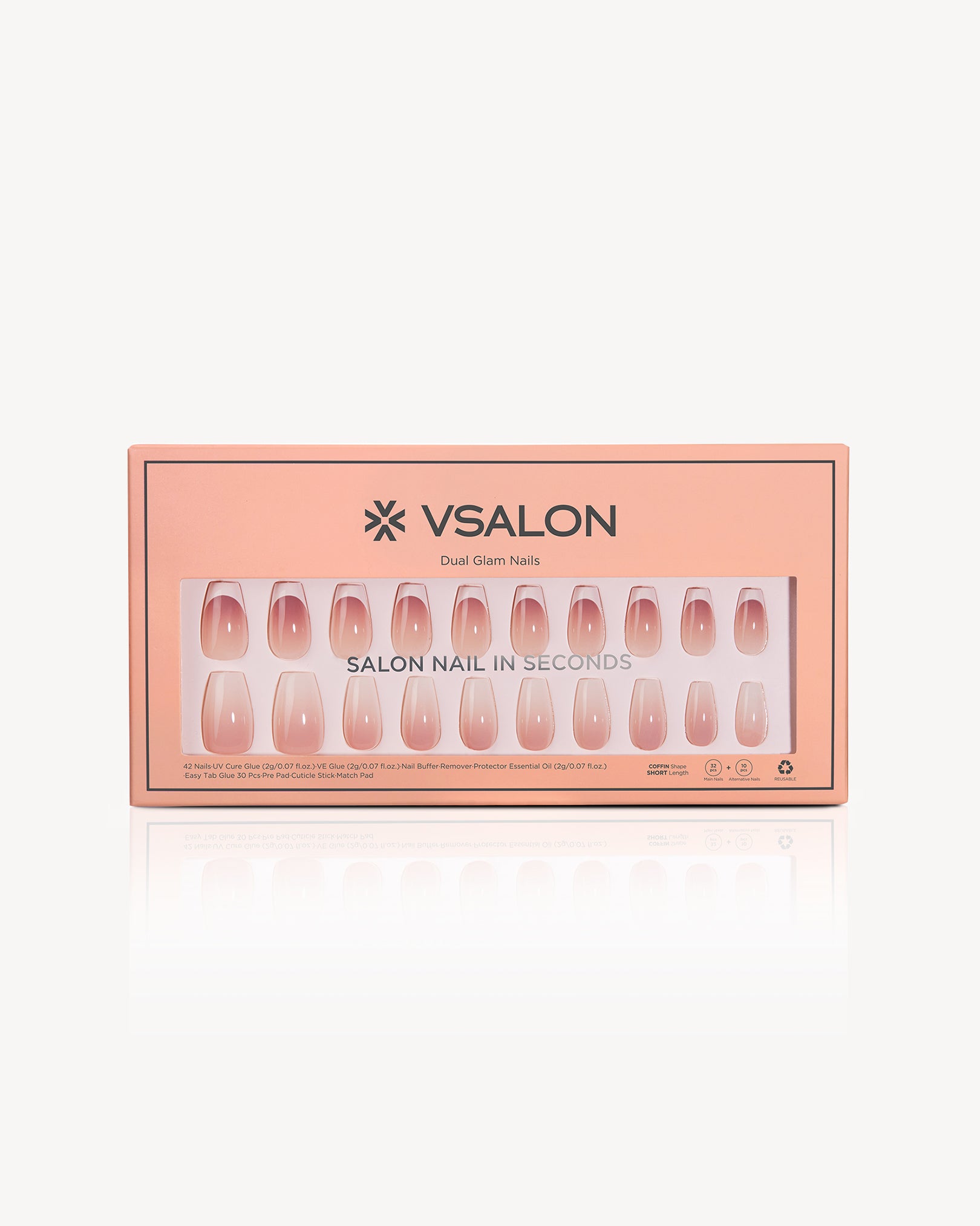 VSALON Belle De Jour two design nude pink French tip coffin short press-on nails with UV gel finish
