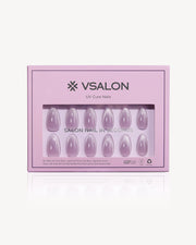 VSALON UV Cure Nails Mist Lilac Lavender Cat Eye Short Almond Press On Nails - Front view of VSALON press on nails box showing style and nail set details