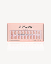 VSALON Lover's Note dual design almond press-on nails featuring pink French tips, bow accents, and romantic nail art details in a gel nail set box