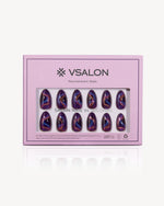 VSALON Cosmos press-on nails featuring a brown aurora cat-eye design with multi-color shimmer effects in pink, purple, blue and yellow tones.