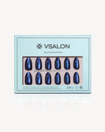 VSALON Sapphire Tide blue velvet cat eye press-on nails in short almond shape gel nail set