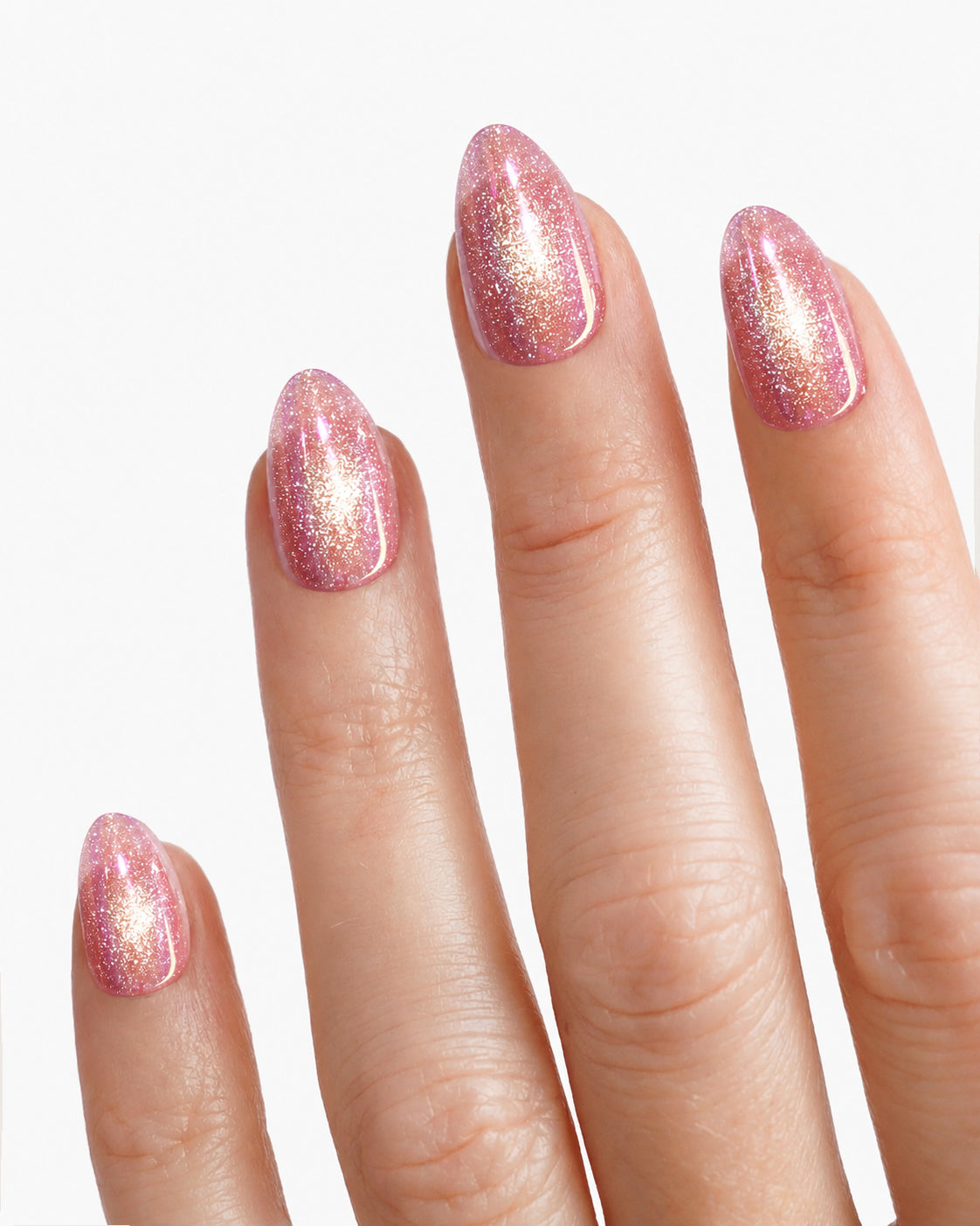Tippie Firework short almond press on nails featuring shimmering glitter details and a glamorous finish