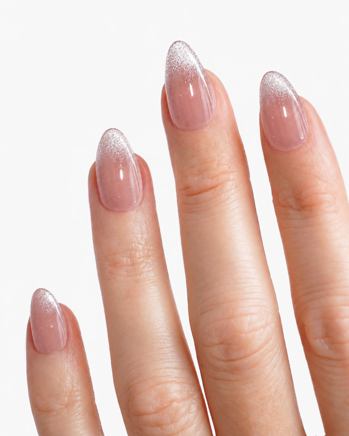 Sourire medium almond press on nails featuring a refined design and glossy soft gel finish