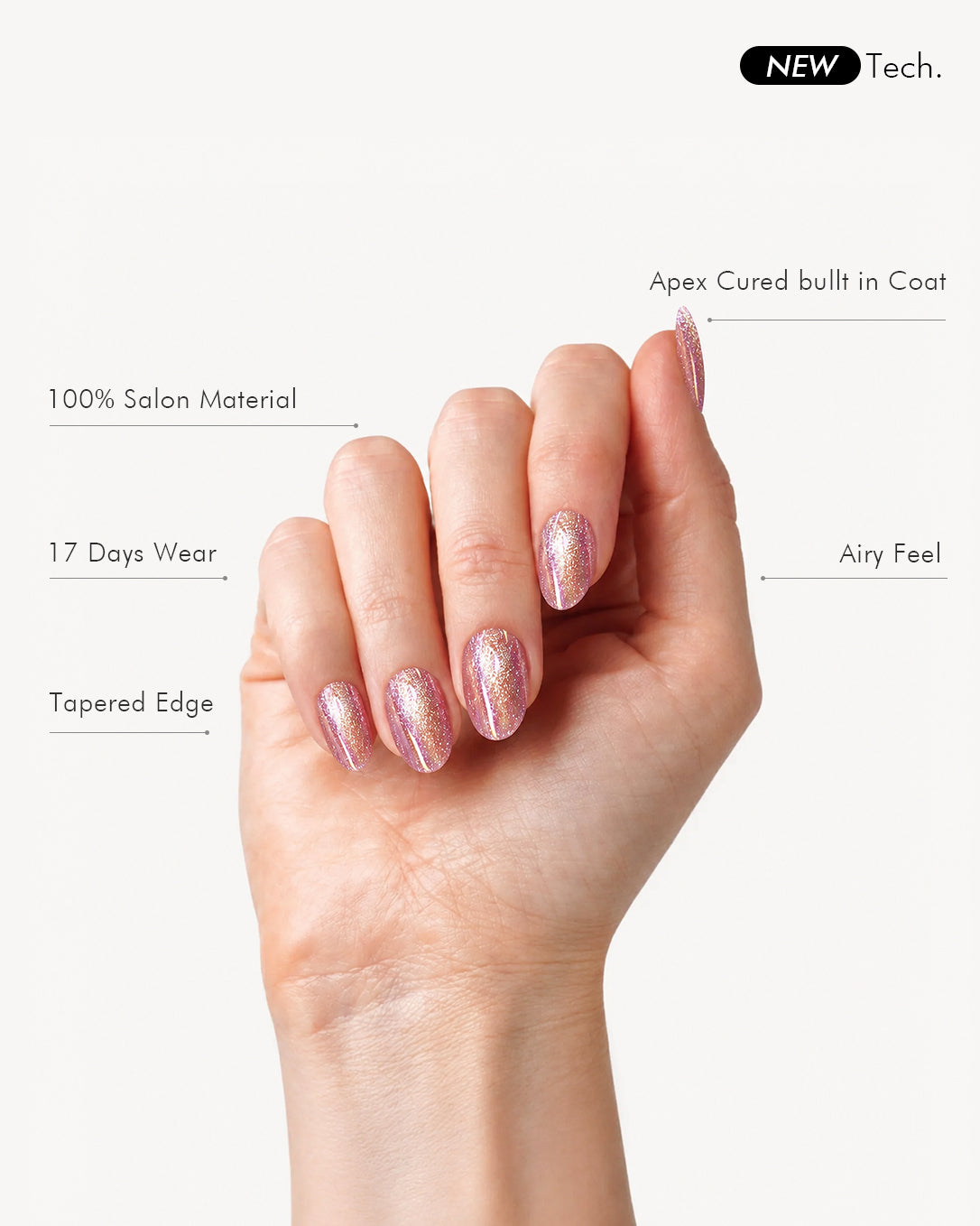 Tippie Firework almond press on nails with sparkling accents for party and festive manicure styles