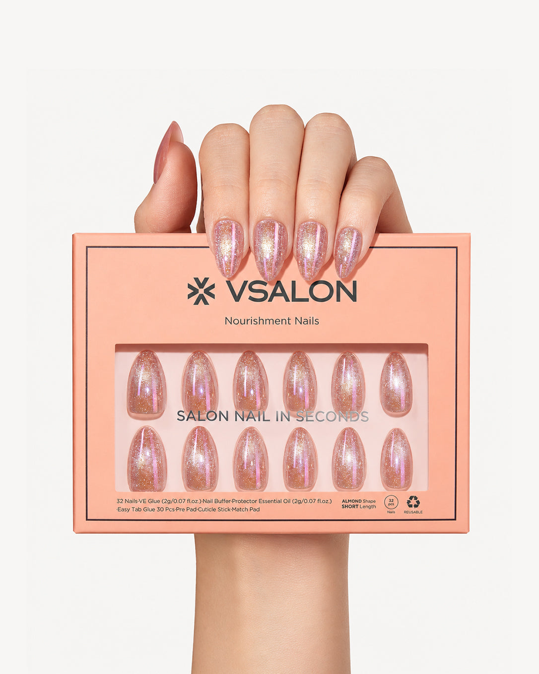VSALON Tippie Firework press on nails kit with 32 nail tips and 16 sizes, soft gel manicure set