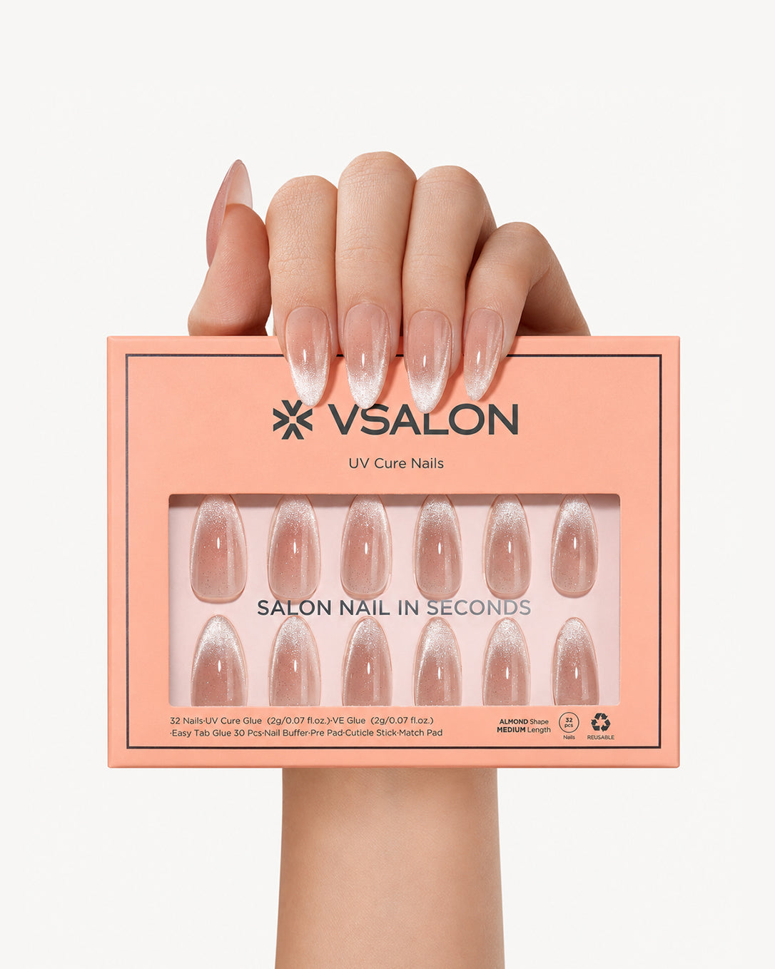 VSALON Sourire press on nails kit with 32 nail tips and 16 sizes, soft gel manicure set
