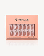 VSALON First Dance pink shimmer French tip almond short press-on nails set with salon gel finish