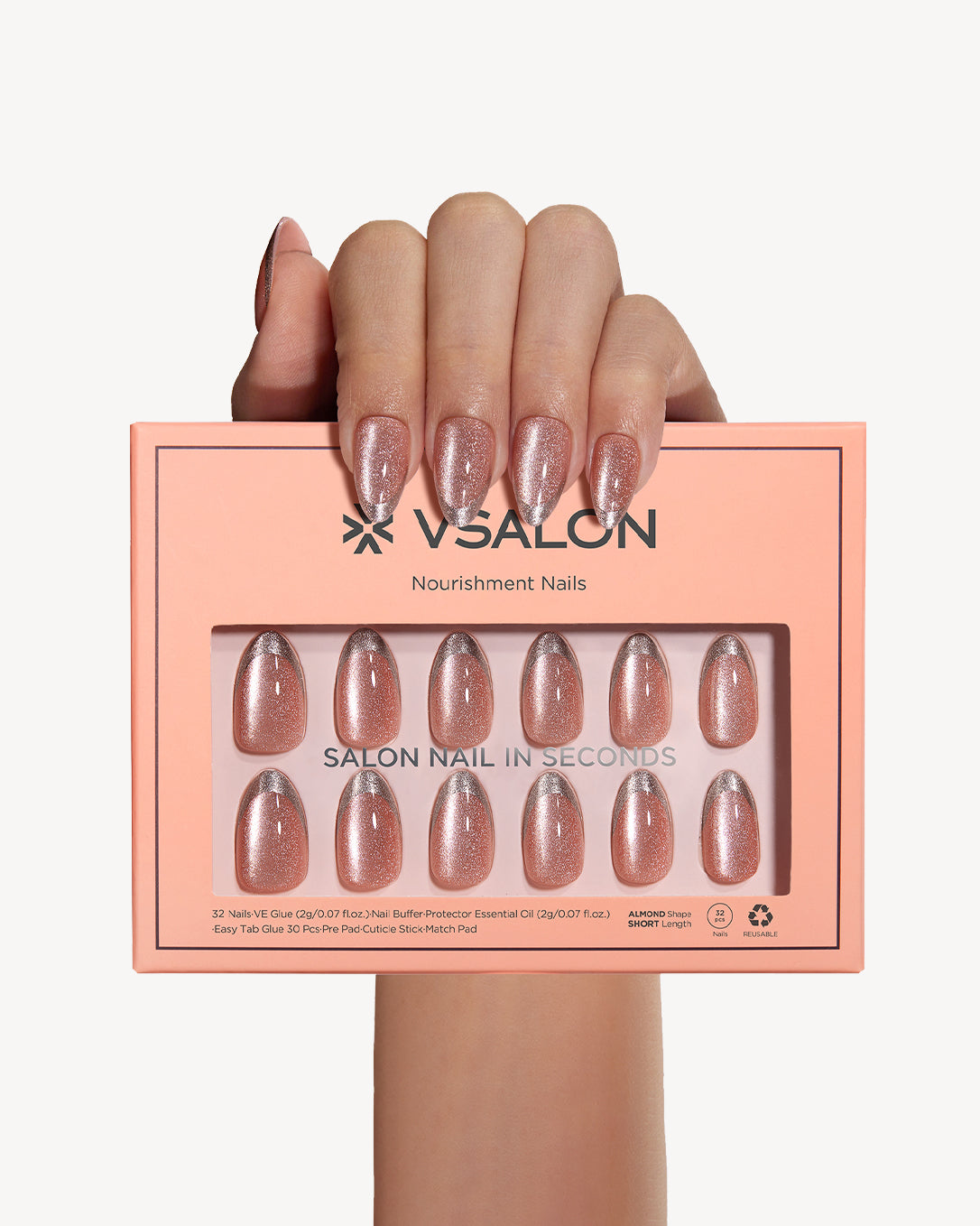 VSALON pink French tip gel nails kit with nail glue, jelly tabs, cuticle oil and manicure tools