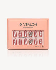 VSALON Blossom Flutter butterfly press-on nails in short almond shape with pink shimmer and 3D nail art details