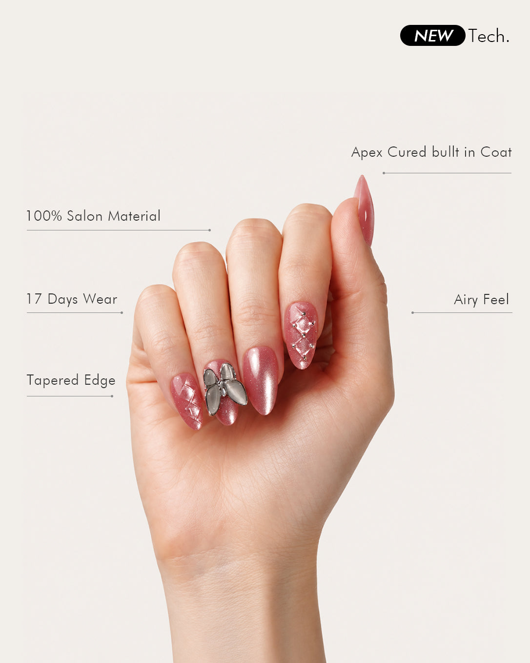 Blossom Flutter short almond gel press-on nails featuring salon soft gel material, tapered edges and comfortable fit