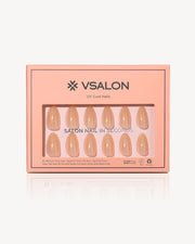 VSALON Dancing Firefly UV cure press-on nails in short almond shape with champagne shimmer gel finish