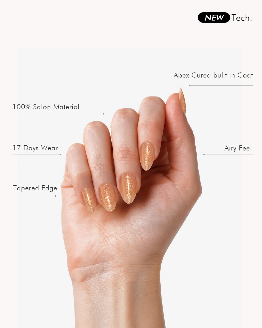 Dancing Firefly short almond gel press-on nails featuring salon soft gel material, tapered edges and seamless fit