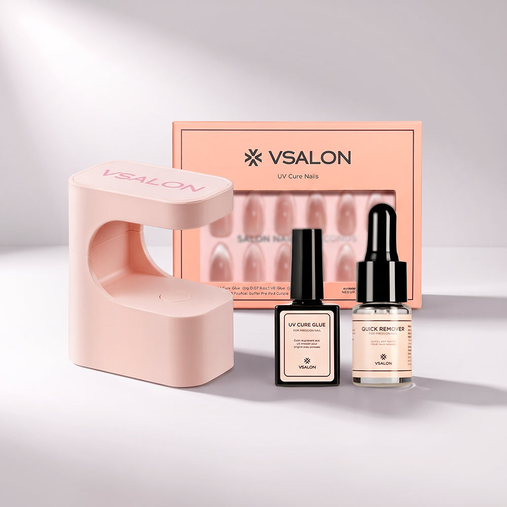 VSALON Surprise UV press-on nail starter kit with UV lamp, gel glue, nail remover and surprise nail set