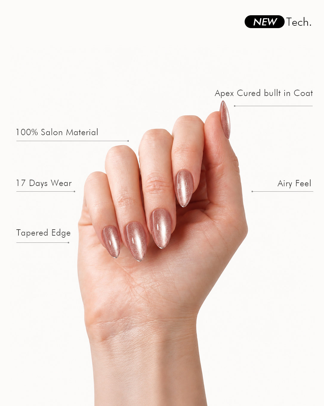 Champagne Glaze almond press on nails with a minimalist glossy finish for elegant everyday style
