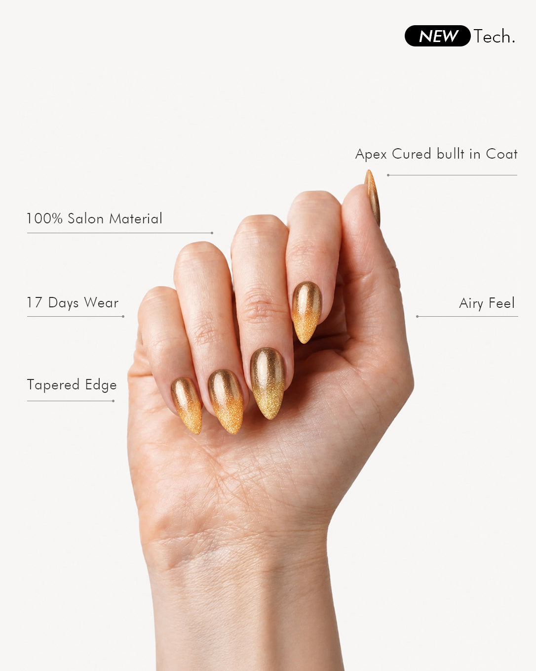 VSALON Luminous Horizon soft gel press-on nails showing a flexible curved fit and glossy salon-style finish.