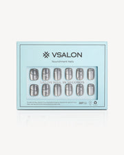 VSALON Metropolis Beam press-on nails featuring cool grey-silver cat eye nail art with a 3D metallic glass-inspired finish.