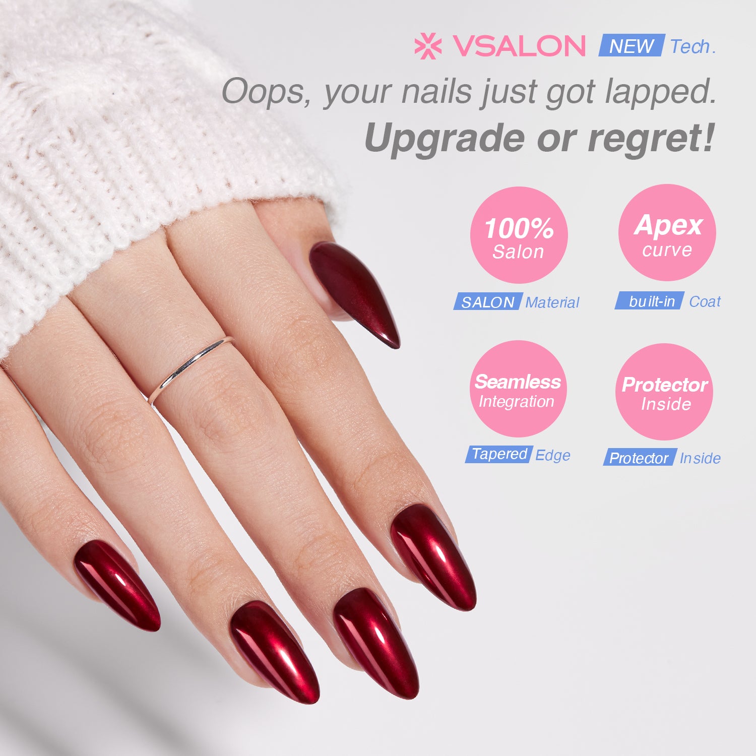 VSALON Nourishment Nails“Bourgogne Glide” Press On Nails – last up to 25+ days, salon-quality durability.