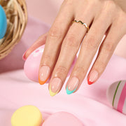 Rainbow Colorful French Tips easter press on nails, almond shape, soft spring nail design