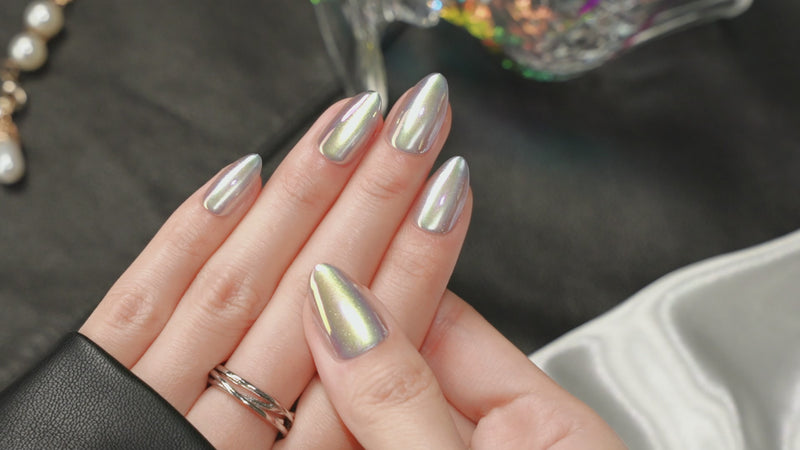 mint green press on nails, almond shape, soft spring nail design