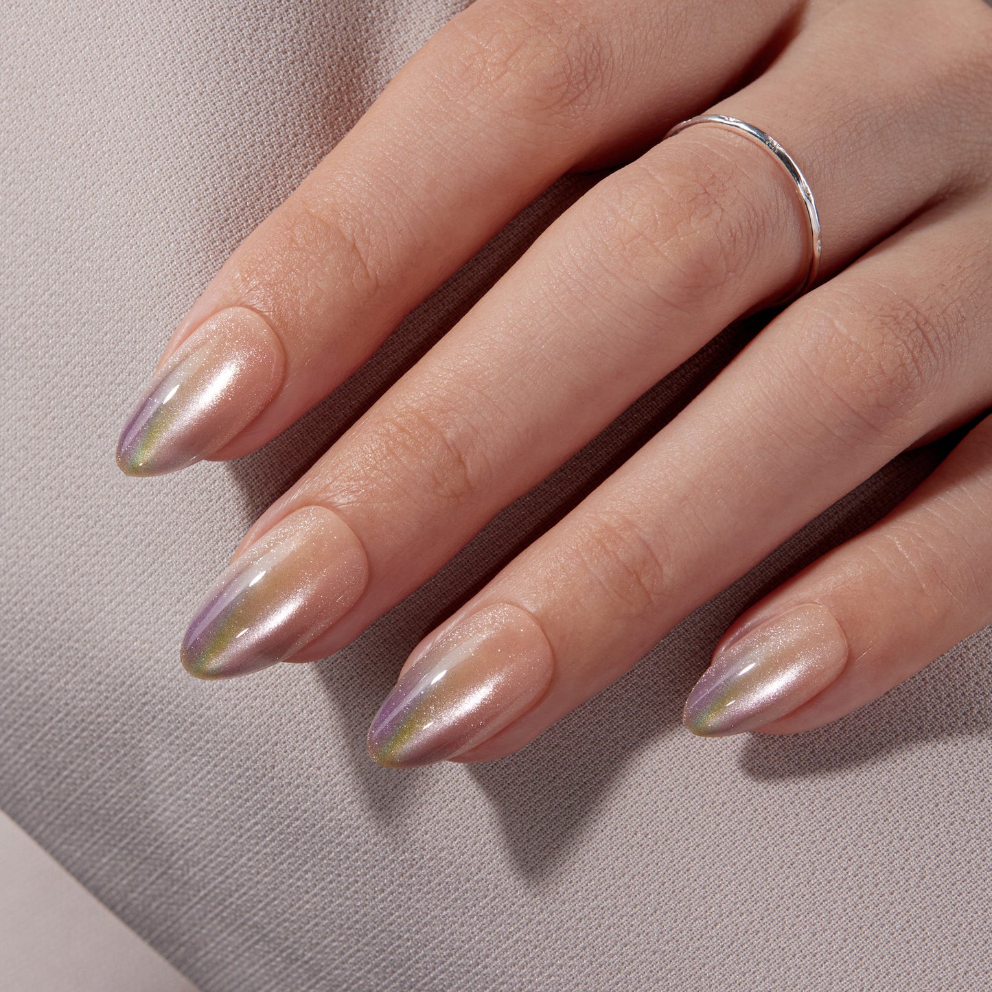 VSALON UV Cure Nails Autumn Gold Cat Eye Short Almond Press On Nails - perfect for daily wear or office style.
