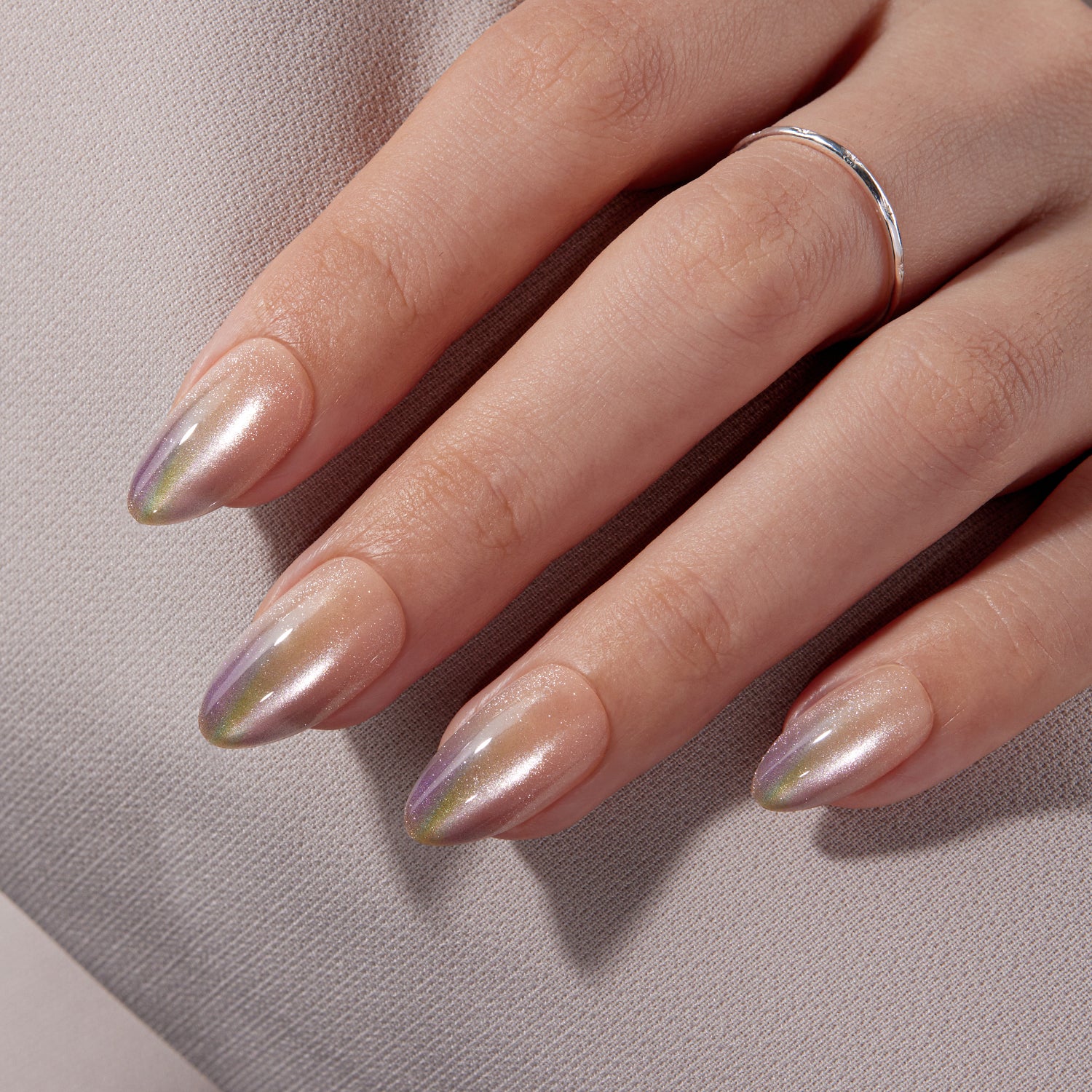 VSALON UV Cure Nails Autumn Gold Cat Eye Short Almond Press On Nails - perfect for daily wear or office style.