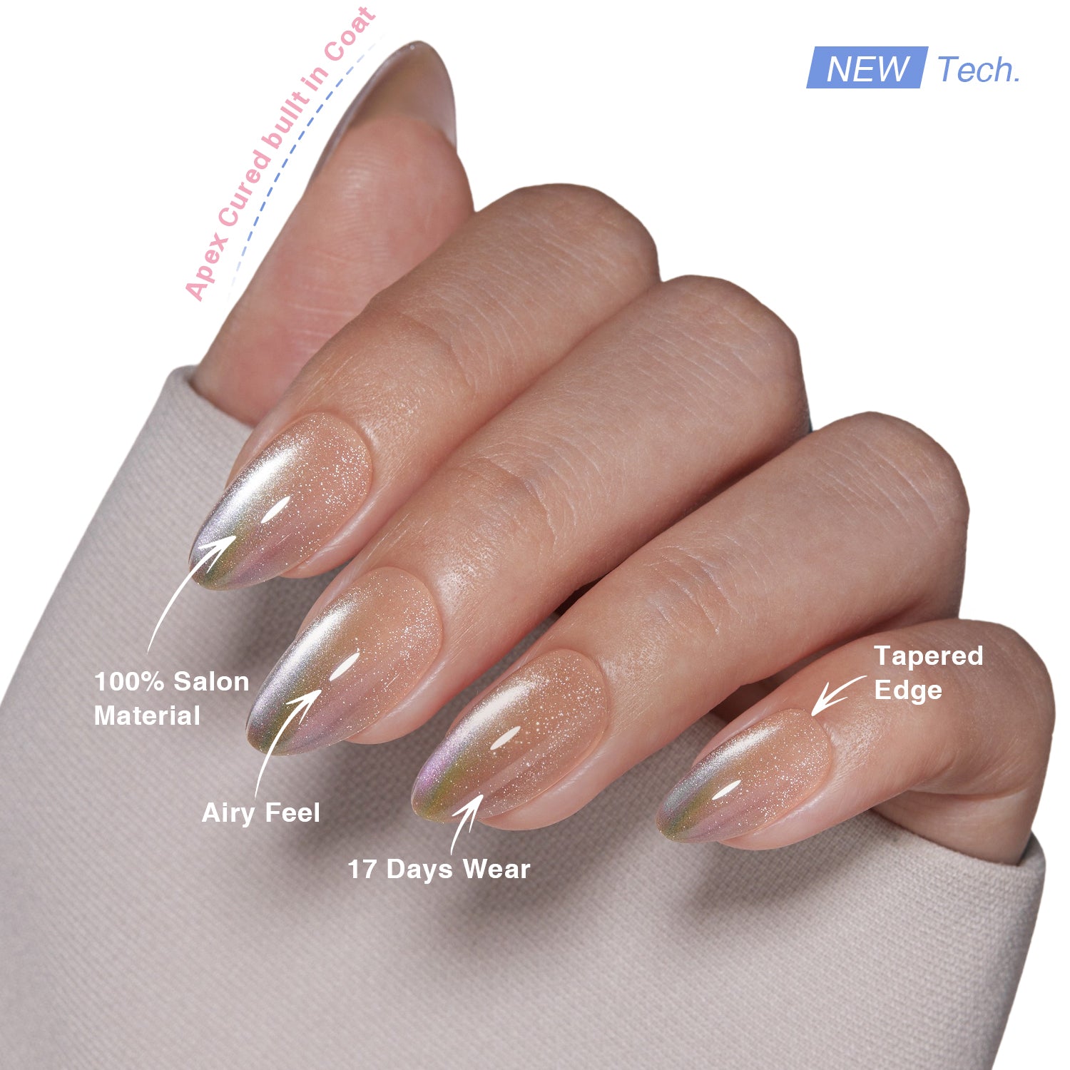 VSALON UV Cure Nails Autumn Gold Cat Eye Short Almond Press On Nails - salon-quality finish and perfect shine.