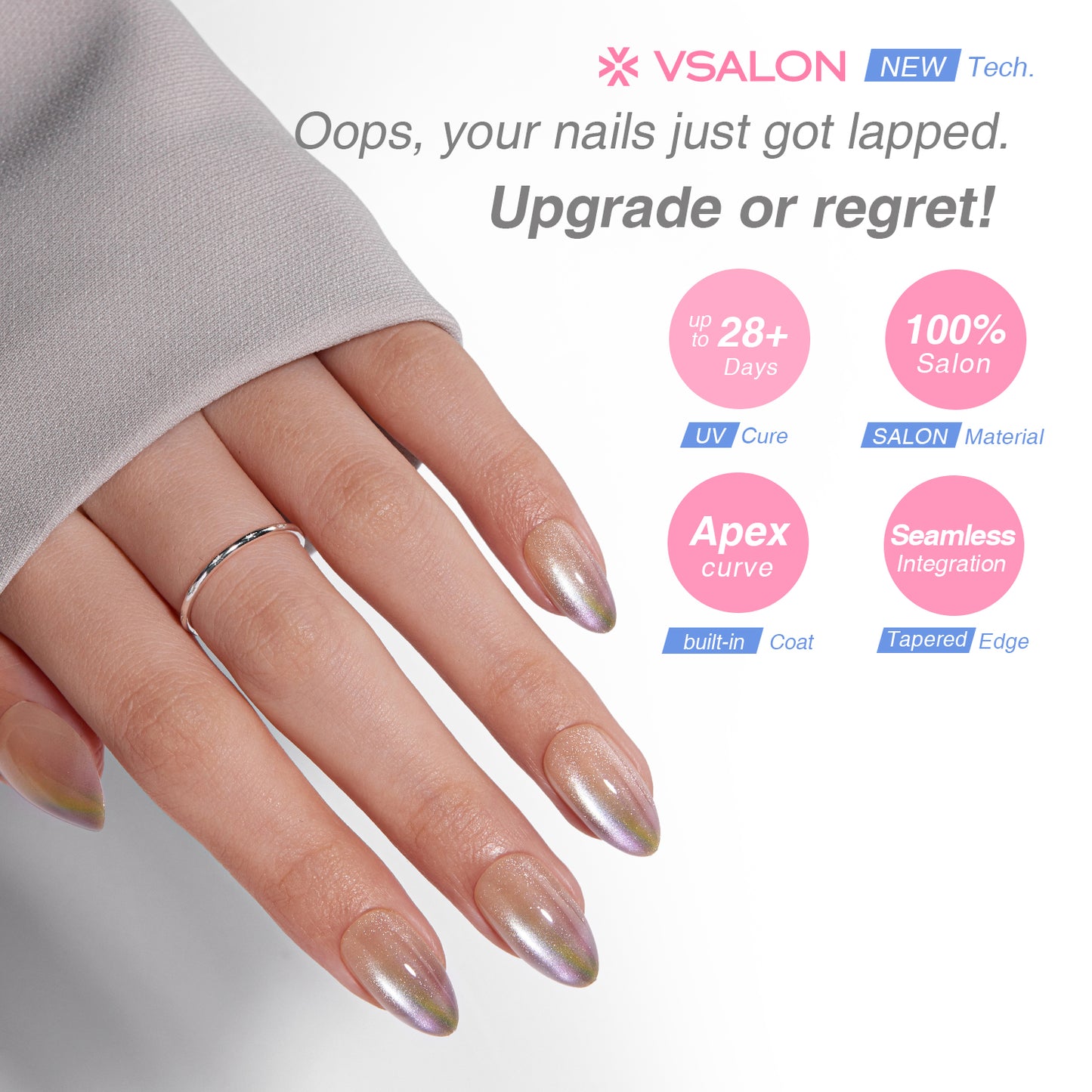 VSALON UV Cure Nails Autumn Gold Cat Eye Short Almond Press On Nails - last up to 25+ days, salon-quality durability.