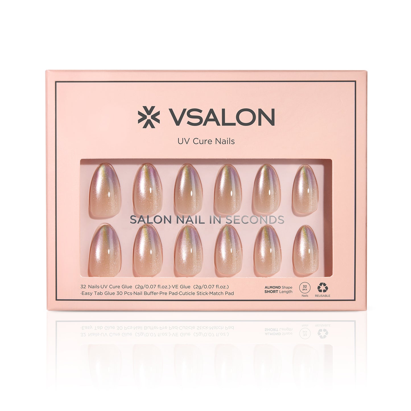 VSALON UV Cure Nails Autumn Gold Cat Eye Short Almond Press On Nails - easy to apply, salon-quality, lasts 25+ days.