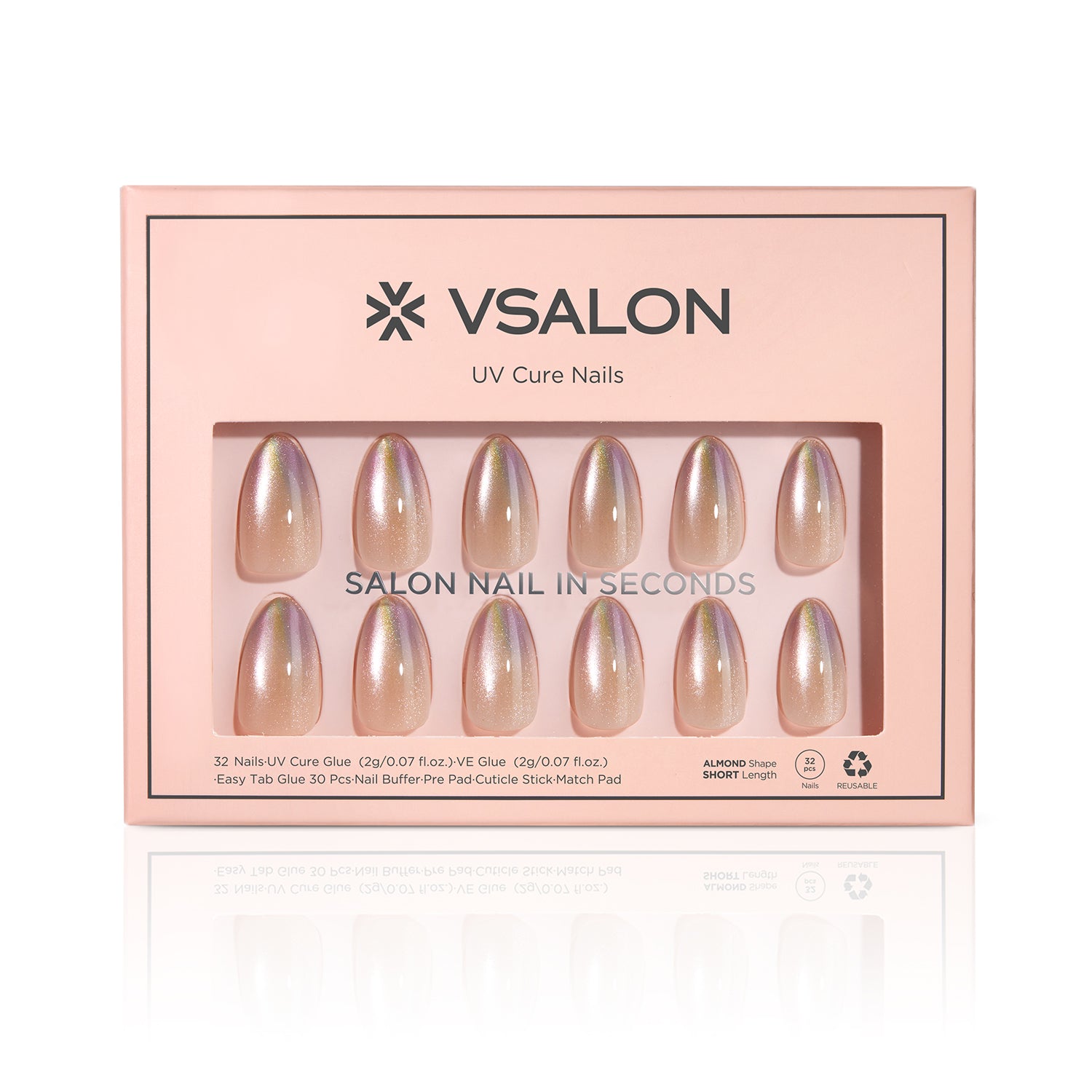 VSALON UV Cure Nails Autumn Gold Cat Eye Short Almond Press On Nails - easy to apply, salon-quality, lasts 25+ days.