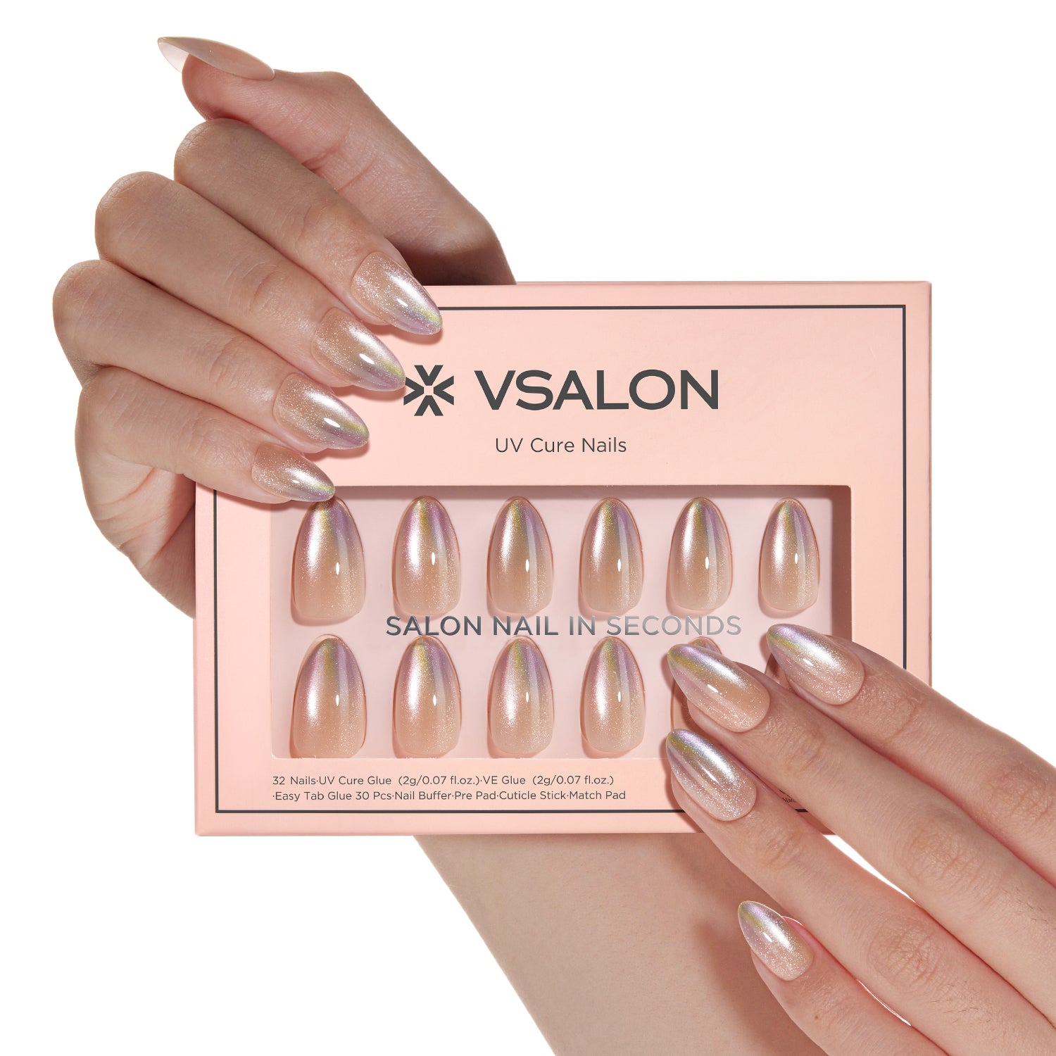 VSALON UV Cure Nails Autumn Gold Cat Eye Short Almond Press On Nails - salon-quality, long-lasting.