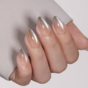 VSALON UV Cure Nails Autumn Gold Cat Eye Short Almond Press On Nails - model wearing