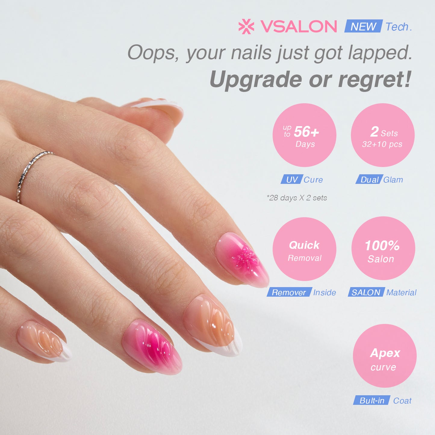VSALON Dual Glam Nails Barlow Girl Pink French Tips Short Almond Press On Nails - salon-quality finish and perfect shine.