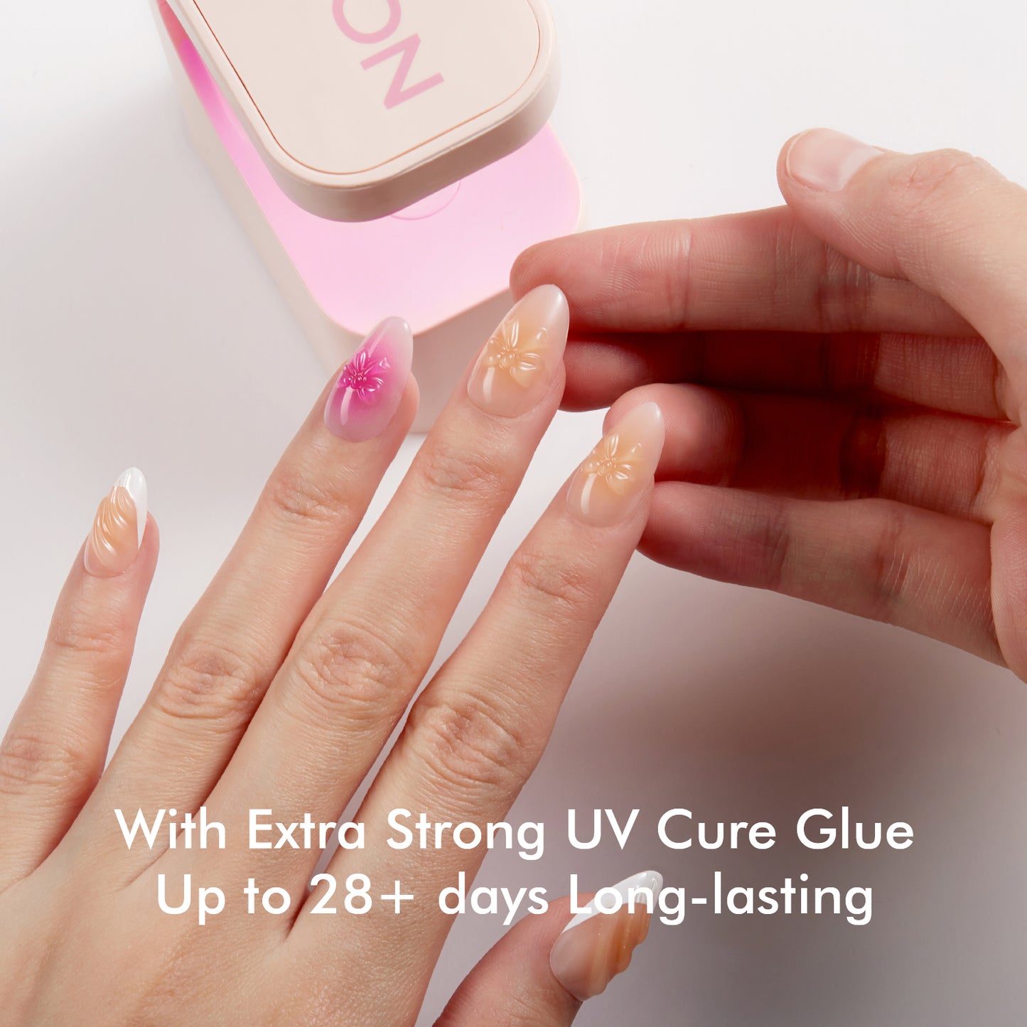 VSALON Dual Glam Nails Barlow Girl Pink French Tips Short Almond Press On Nails - last up to 25+ days, salon-quality durability.