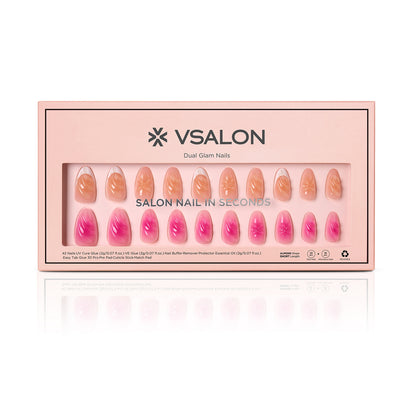 VSALON Dual Glam Nails Barlow Girl Pink French Tips Short Almond Press On Nails - easy to apply, salon-quality, lasts 25+ days.