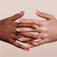 VSALON Dual Glam Nails Barlow Girl Pink French Tips Short Almond Press On Nails - Model's hands with fingers crossed showing VSALON press on nails – highlighting nail design and style