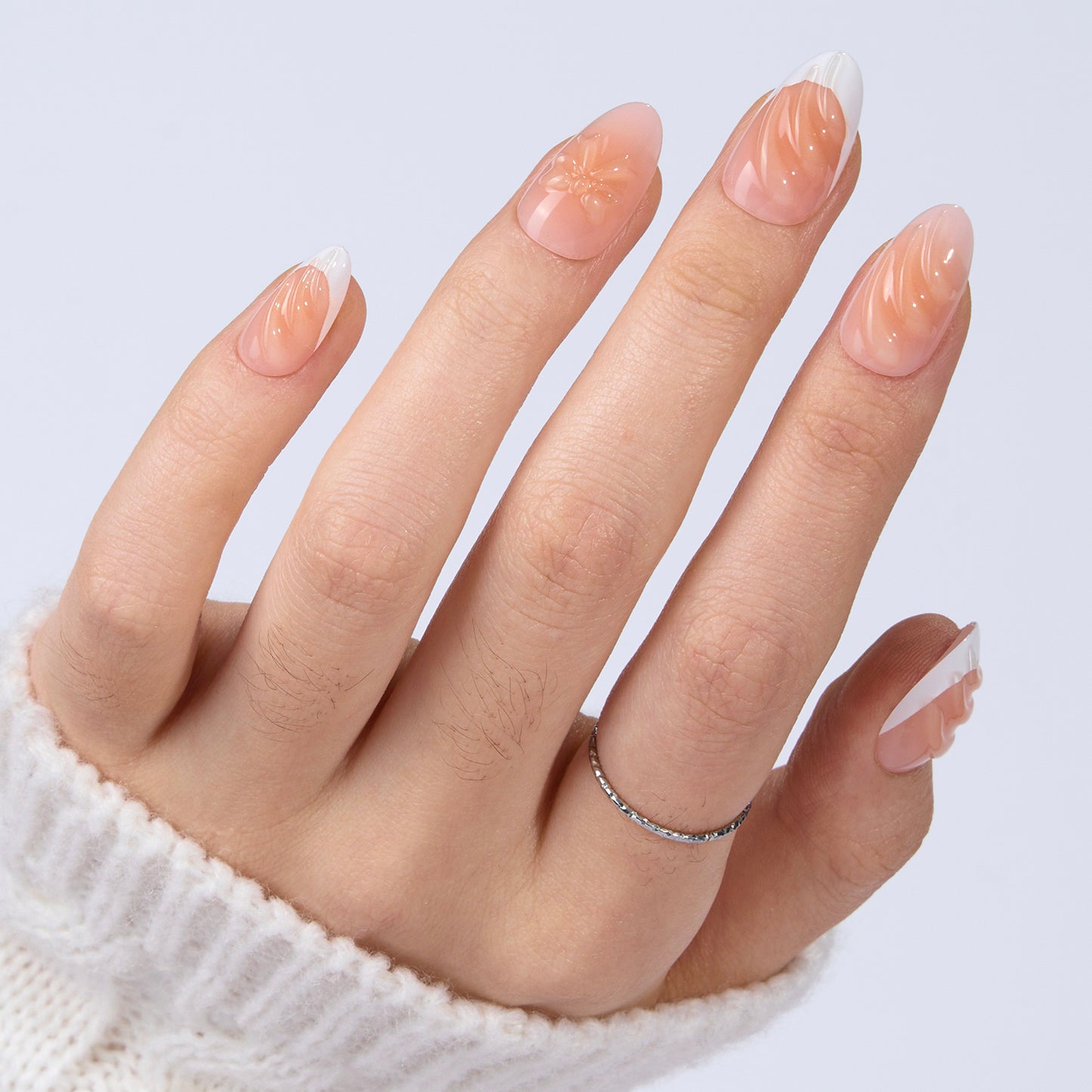 VSALON Dual Glam Nails Barlow Girl Pink French Tips Short Almond Press On Nails - elegant look worn on hands