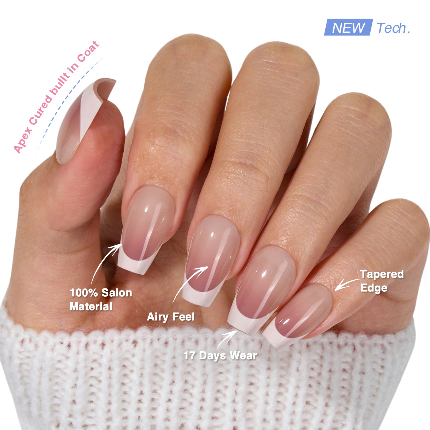 VSALON Dual Glam Nails Belle De Jour French Tips Short Coffin Press On Nails - salon-quality finish and perfect shine.