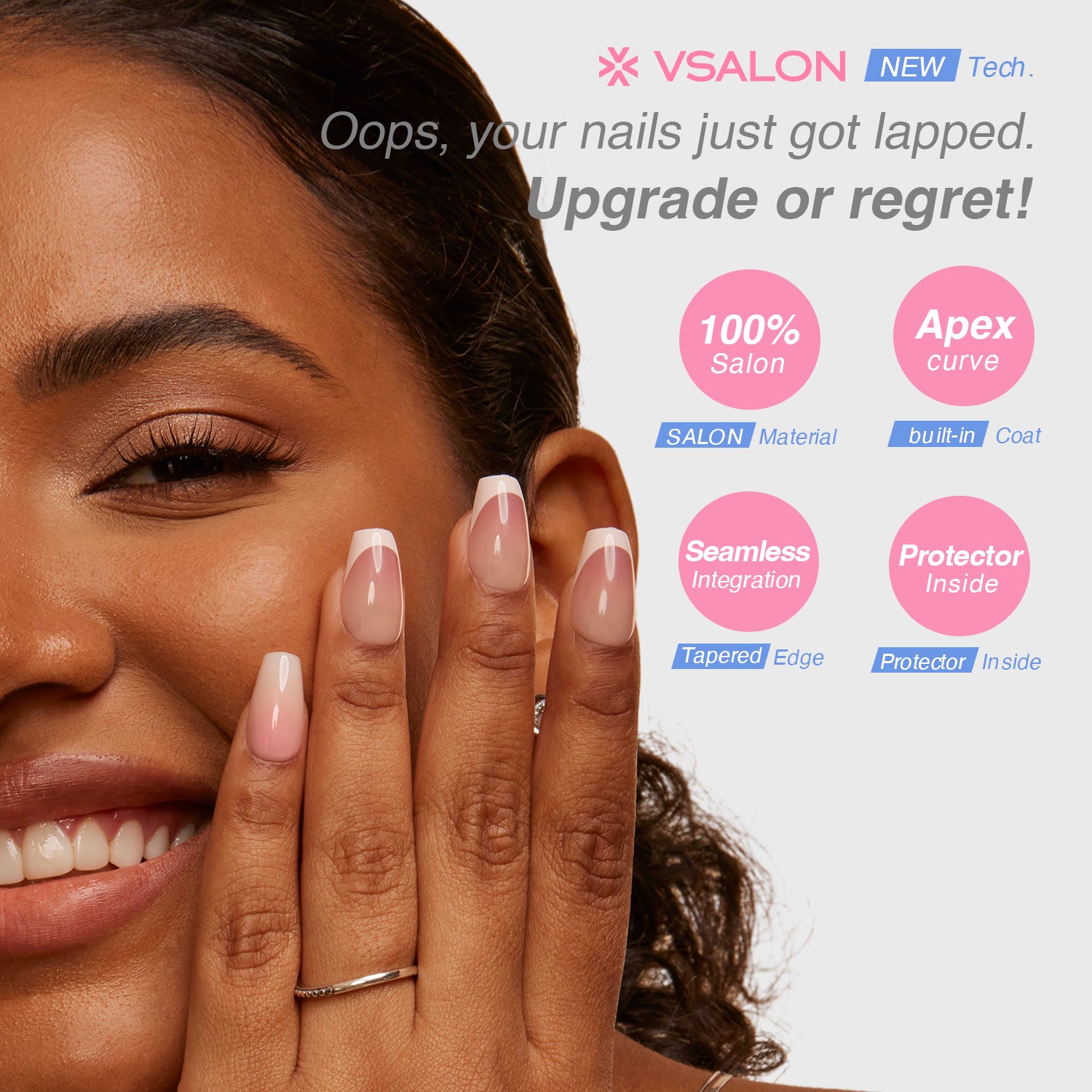 VSALON Dual Glam Nails Belle De Jour French Tips Short Coffin Press On Nails - last up to 25+ days, salon-quality durability.