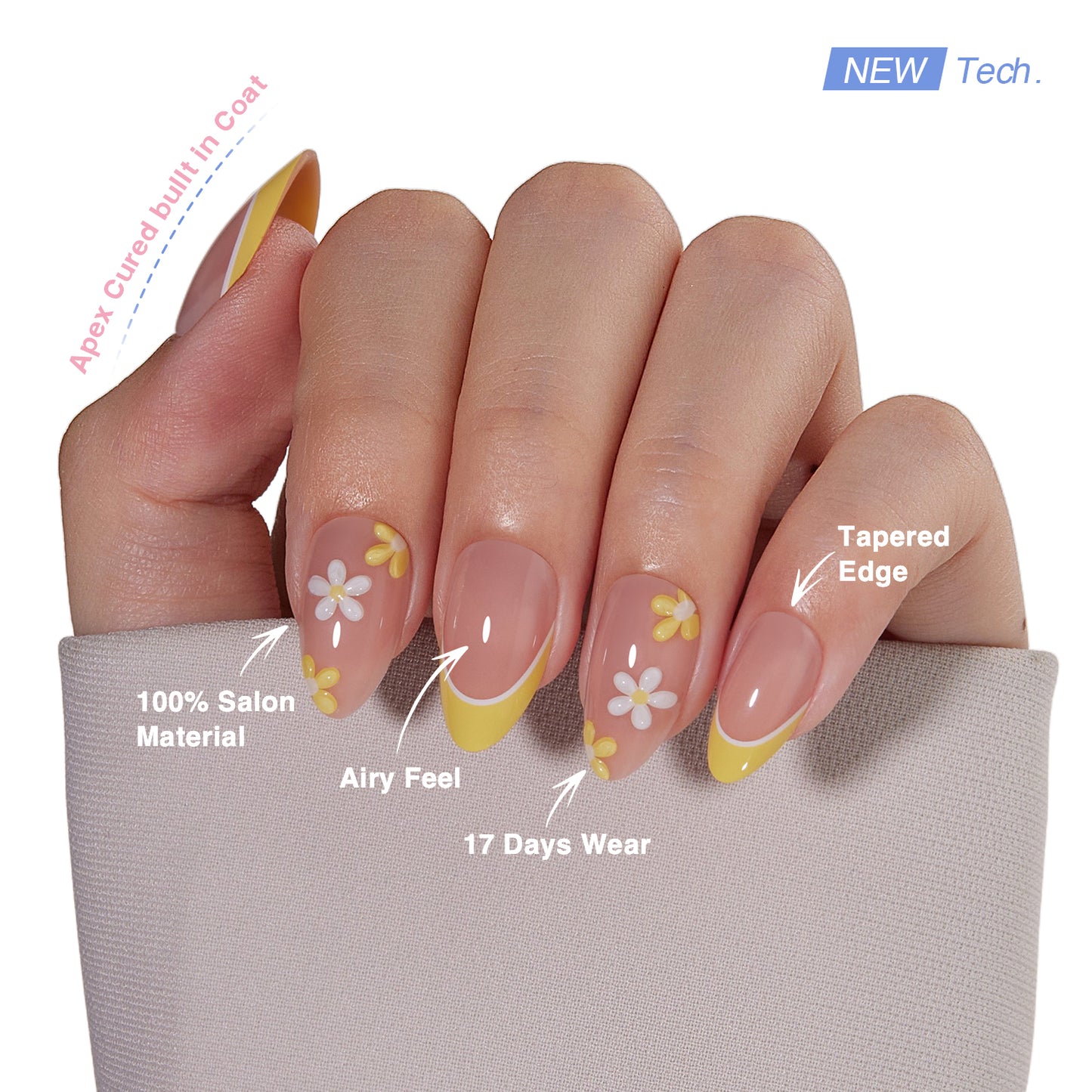 VSALON Nourishment Chamomile Floral Short Almond Press On Nails - salon-quality finish and perfect shine.