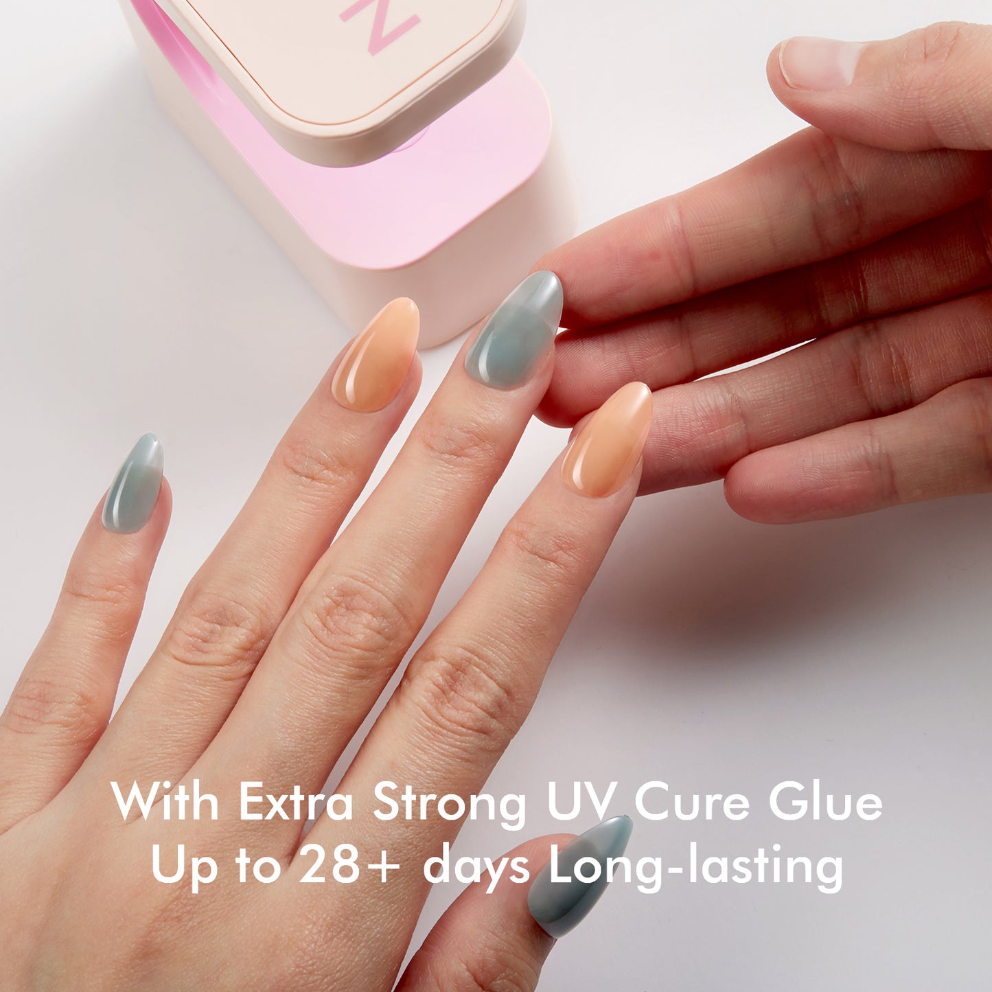 VSALON Dual Glam Nails Charming Blossoms Solid Color Short Almond Press On Nails - last up to 25+ days, salon-quality durability.