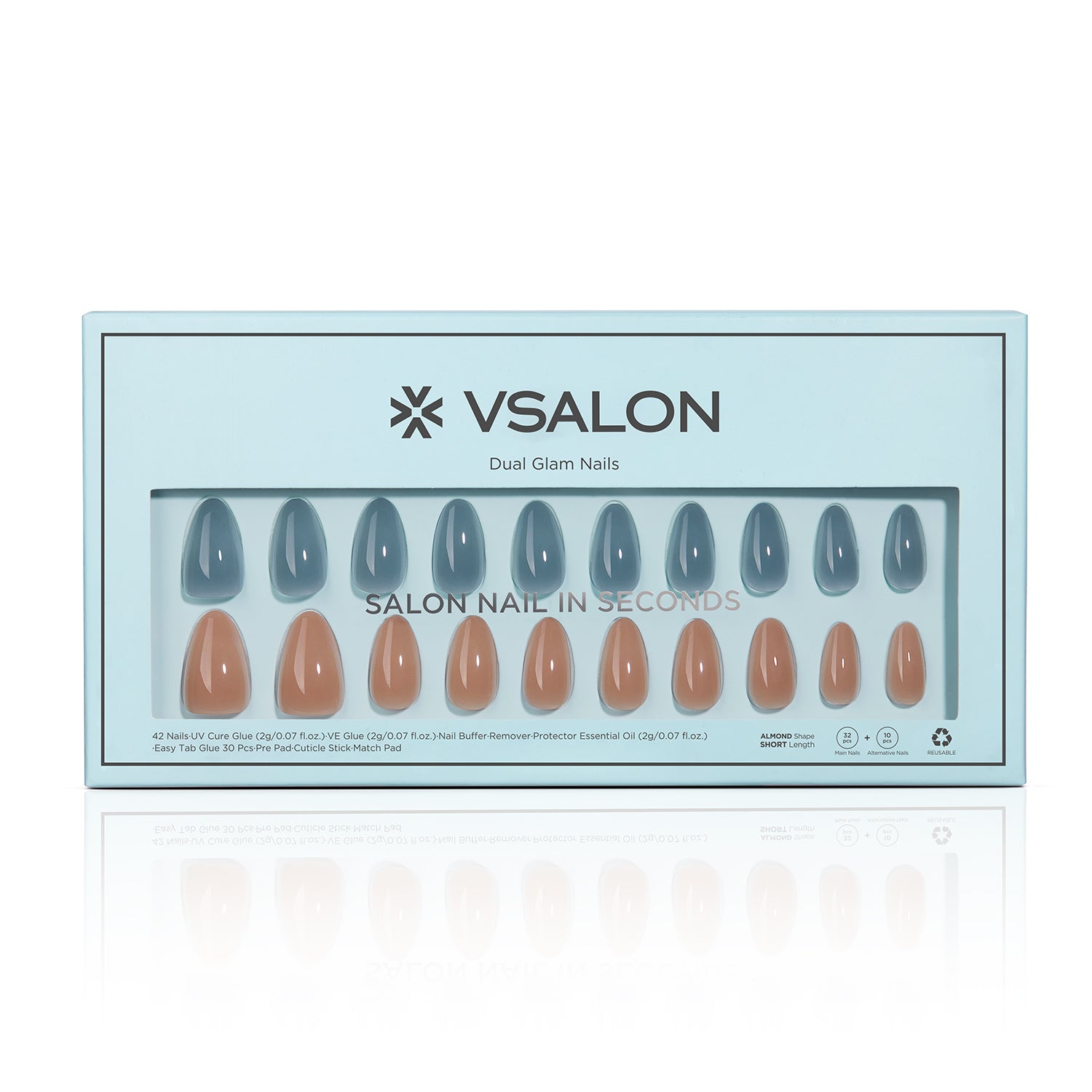 VSALON Dual Glam Nails Charming Blossoms Solid Color Short Almond Press On Nails - easy to apply, salon-quality, lasts 25+ days.