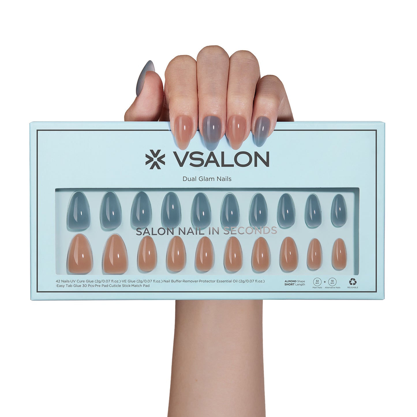 VSALON Dual Glam Nails Charming Blossoms Solid Color Short Almond Press On Nails - salon-quality, long-lasting.