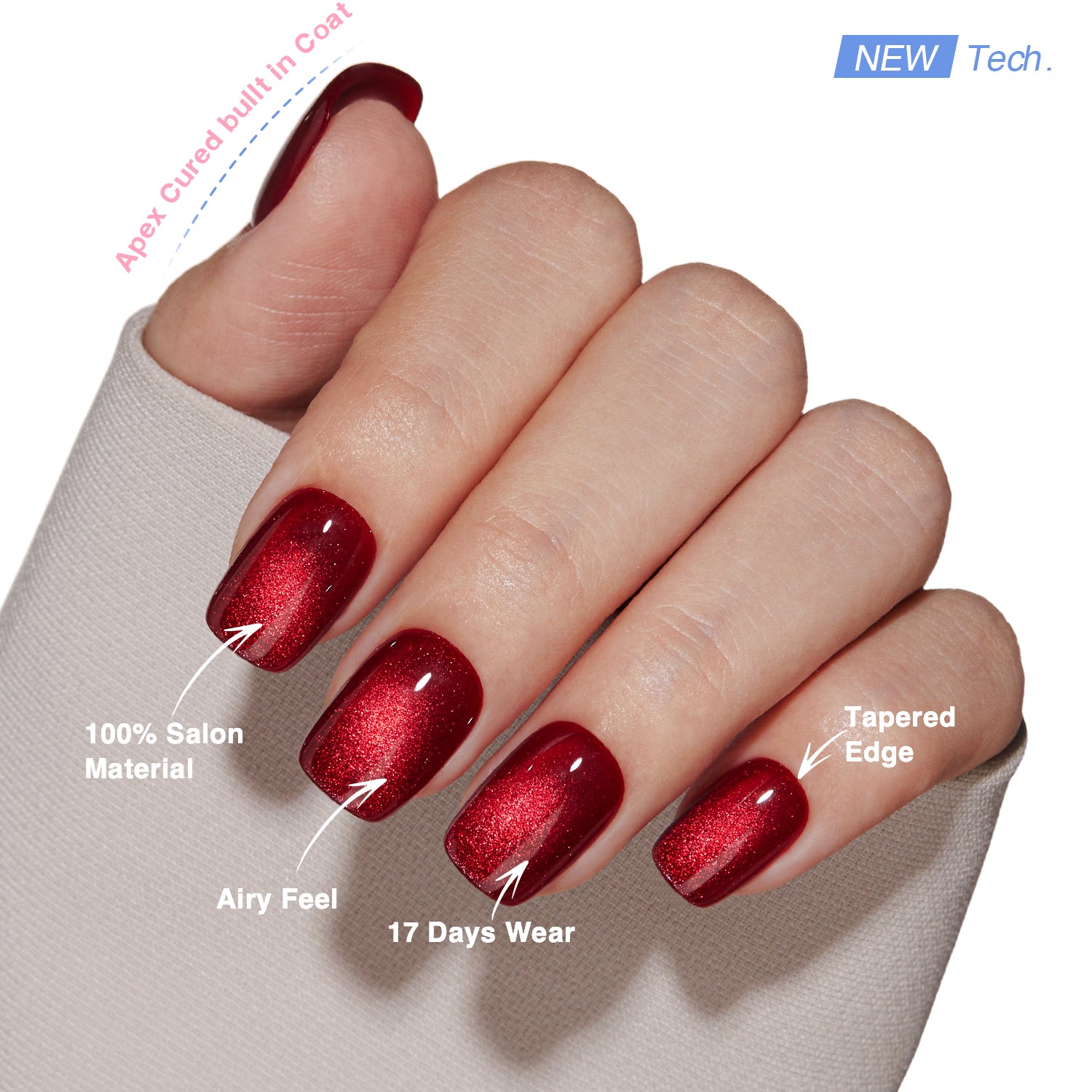 VSALON Nourishment Cider Red Cat Eye Short Square Press On Nails - salon-quality finish and perfect shine.