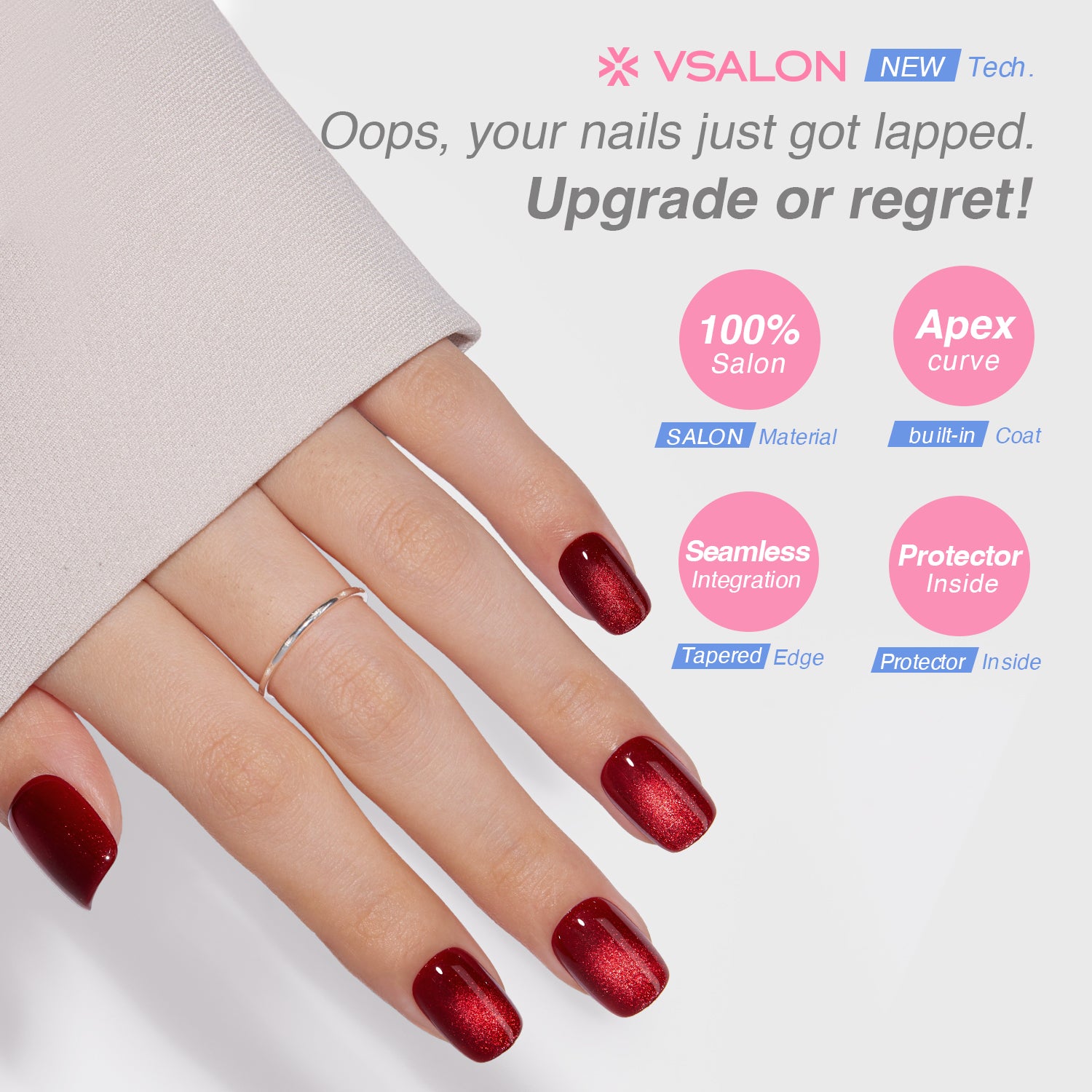VSALON Nourishment Cider Red Cat Eye Short Square Press On Nails - last up to 25+ days, salon-quality durability.